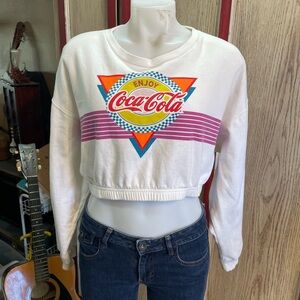 Coca Cola Women's White and Pink Graphic Sweatshirt